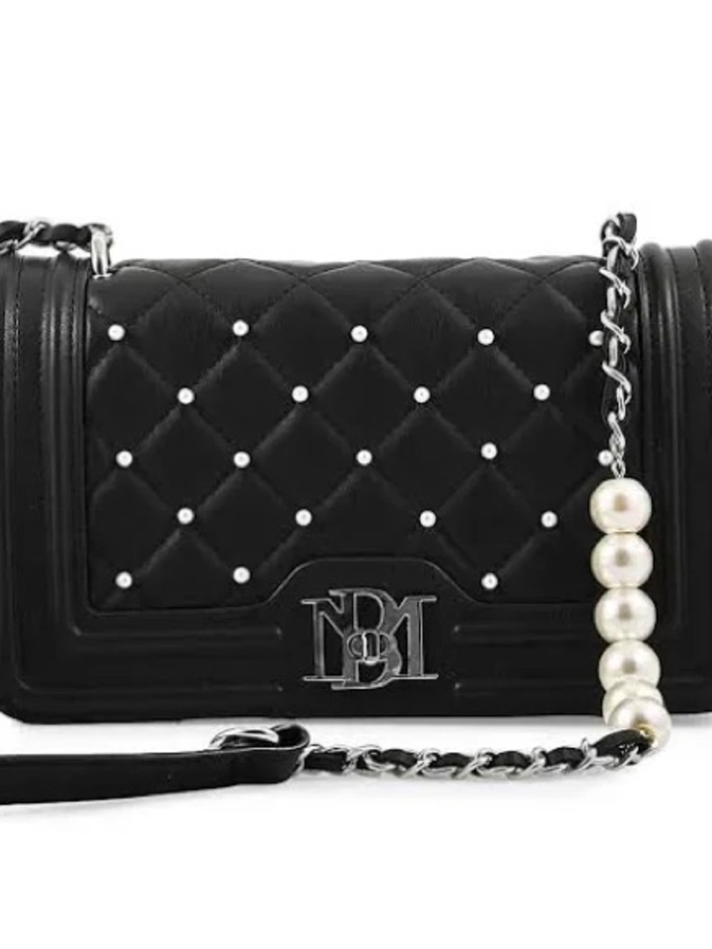 Badgley Mischka Black Quilted Crossbody with Pearl Accent